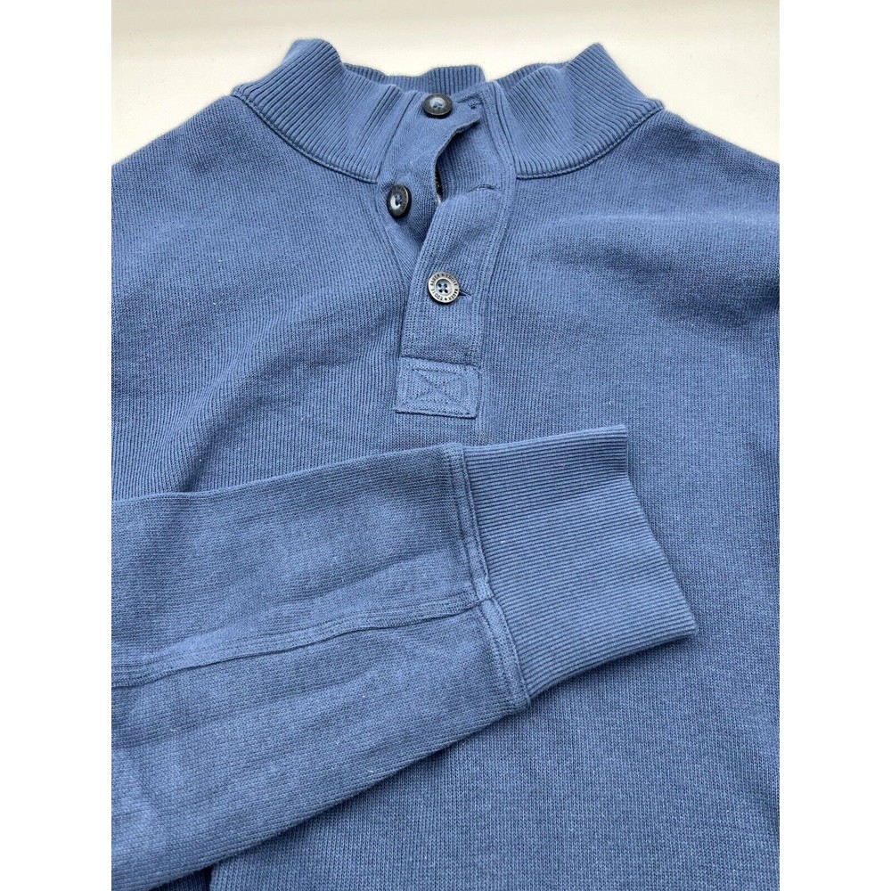 Eddie‎ Bauer Sweater Mens Tall Large Blue 100% Cotton Knit Mock Neck 3 Button